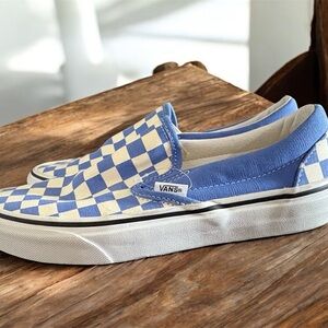 Vans Classic Blue and White Checkered Slip-Ons
